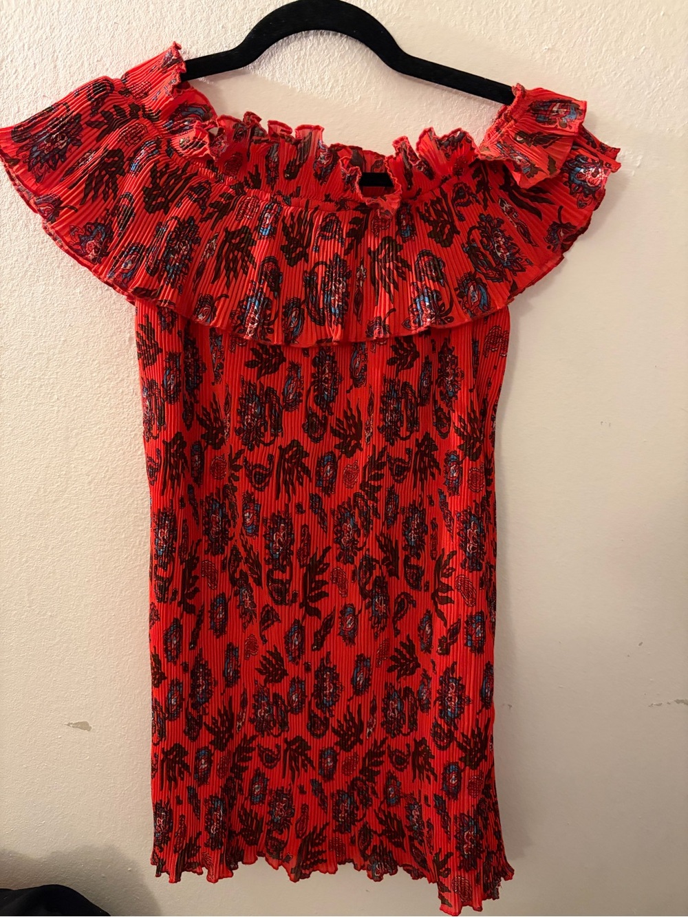 Women’s Red Floral Off-Shoulder Ruffle Dress